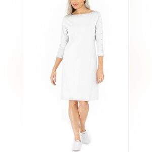 Karen Scott Sport 100% Cotton 3/4 Sleeve Studded White Dress Size M